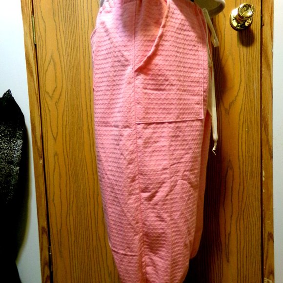 NEW RIP Stop Denim Capris sz 12 Pink patterned Casual pants Drawstring waist - Picture 8 of 14